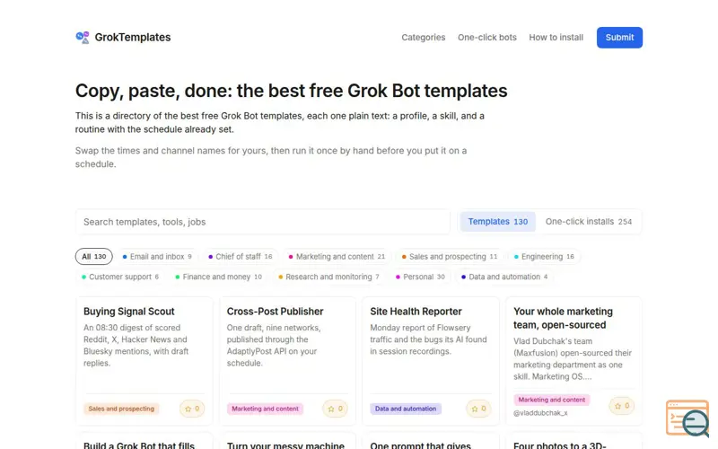 Screenshot of The Best Free Grok Bot Templates, Copy and Paste