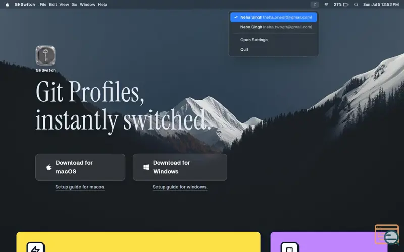 Screenshot of GHSwitch