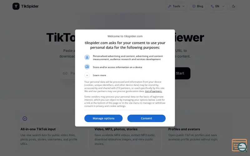 Screenshot of TikSpider