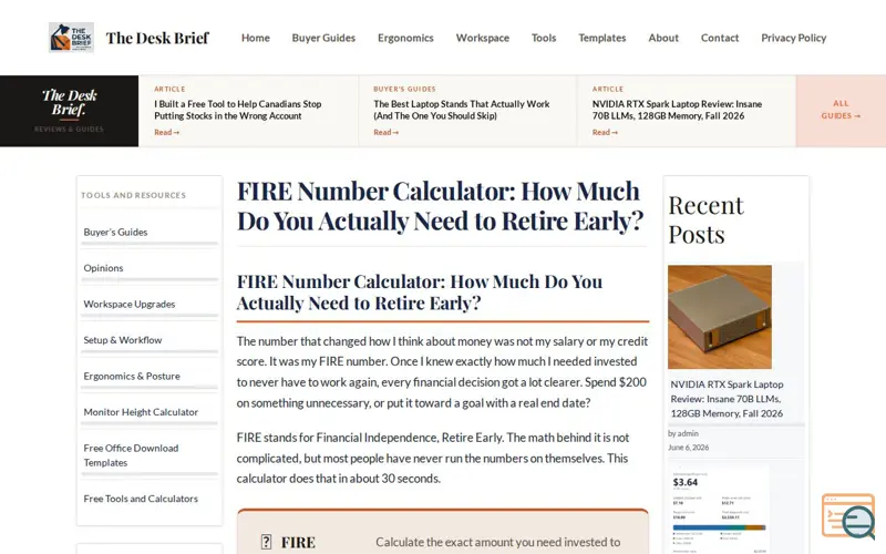 Screenshot of FIRE Number Calculator