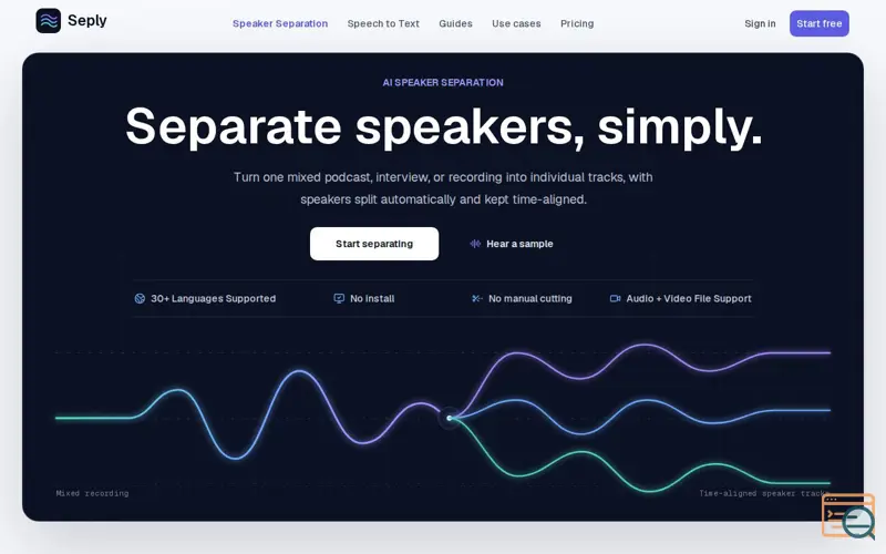 Screenshot of Seply | AI Speaker Separation Online Split Audio by Speaker
