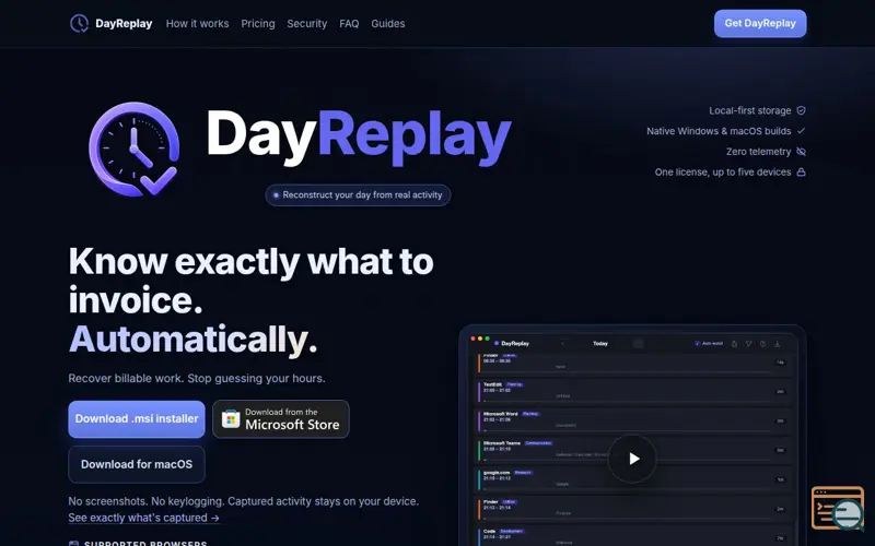 Screenshot of DayReplay