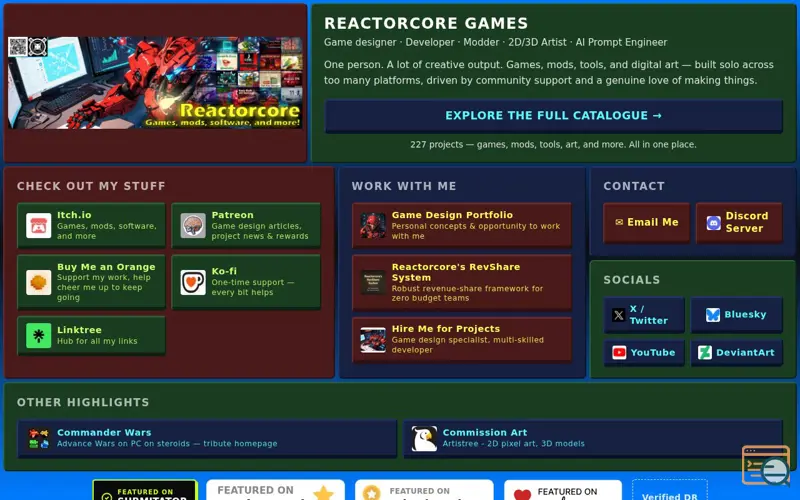 Screenshot of Reactorcoregames, a launch using LaunchVault