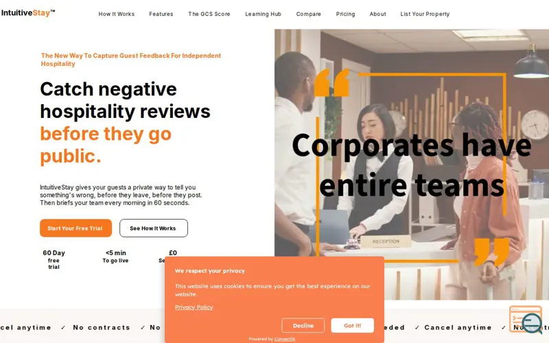 Screenshot of IntuitiveStay, a launch using Consentik