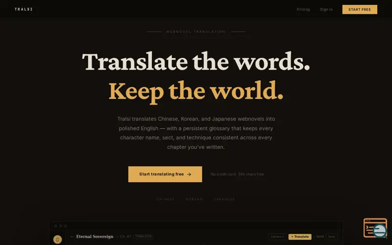Screenshot of Tralsi — Webnovel Translator