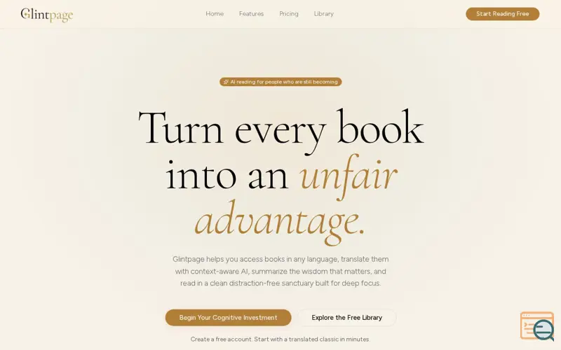 Screenshot of Glintpage