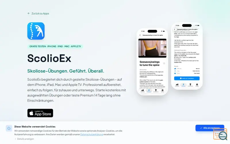 Screenshot of ScolioEx, a launch using Febas Email