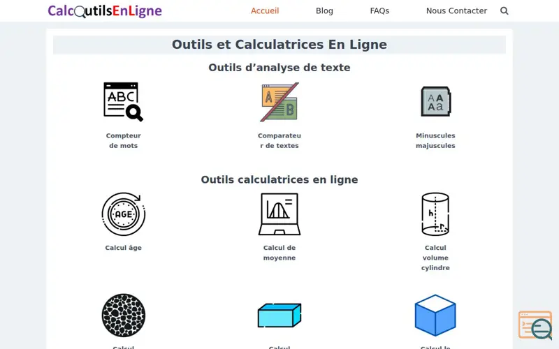 Screenshot of CalcOutilsEnLigne
