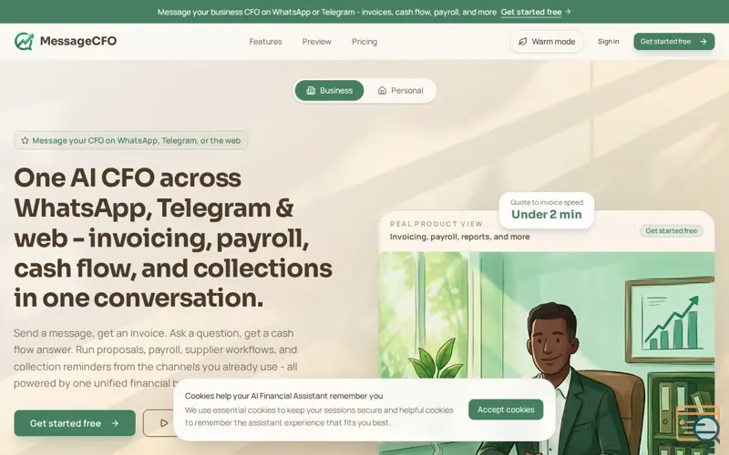 Screenshot of MessageCFO