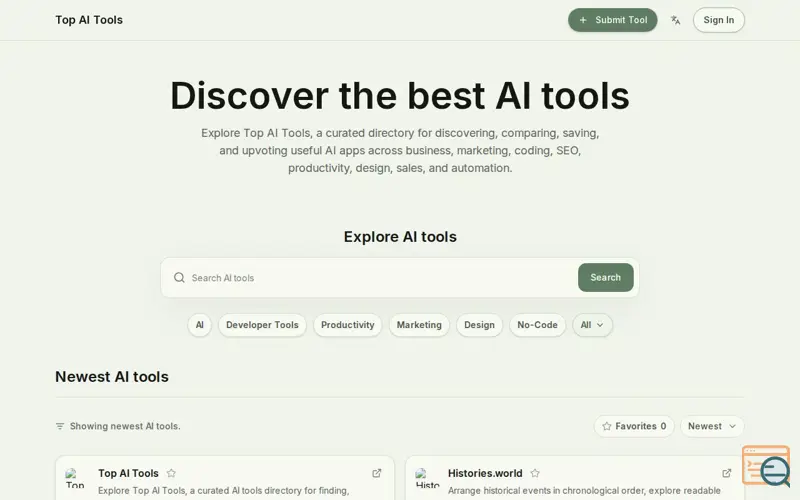 Screenshot of Top AI Tools