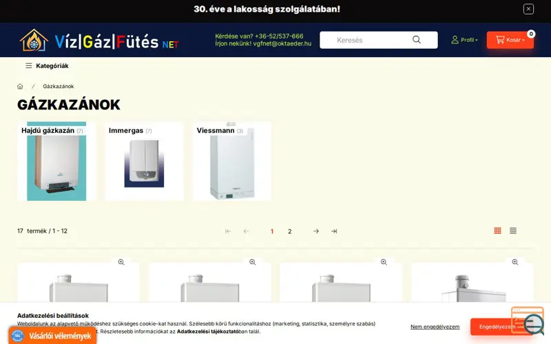 Screenshot of VGFNET - Rózsa Épületgépészeti Webáruház