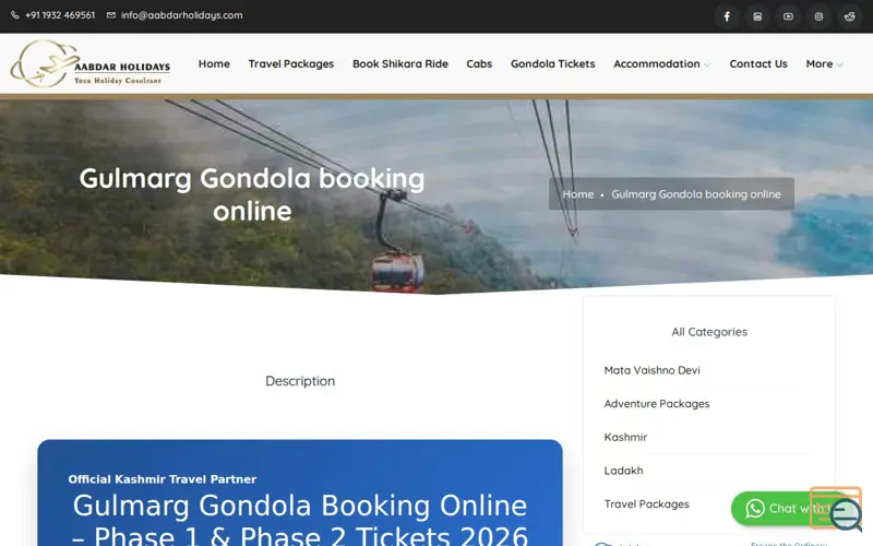 Screenshot of Gulmarg Gondola Ticket Booking Portal, a launch using WATI