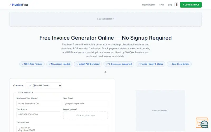 Screenshot of InvoiceFast
