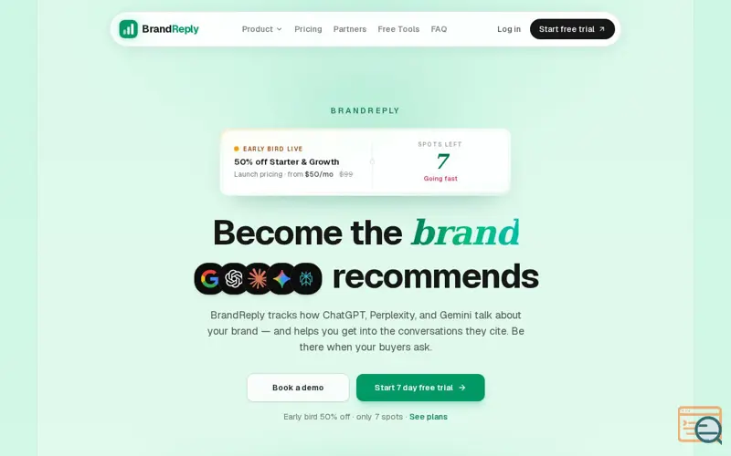 Screenshot of BrandReply — Become the Brand AI Recommends