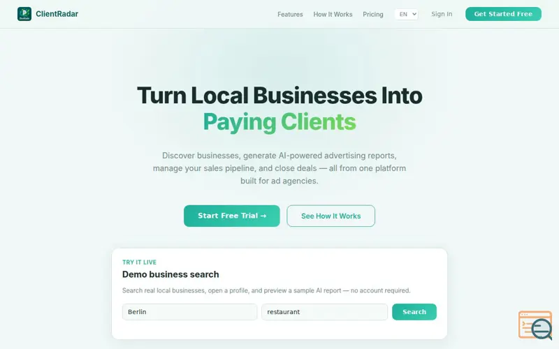 Screenshot of ClientRadar