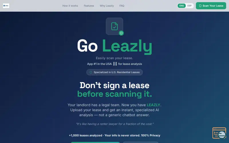 Screenshot of GoLeazly, a launch using DonWeb DNS