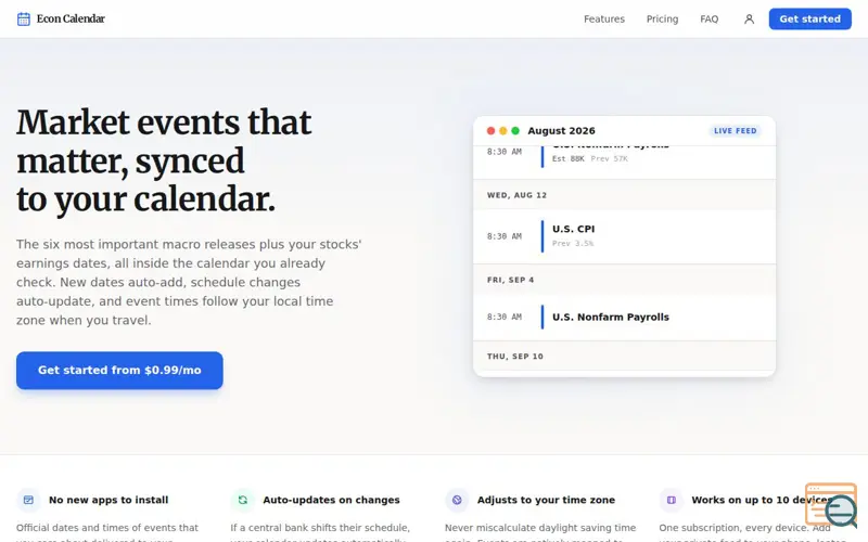 Screenshot of Econ Calendar