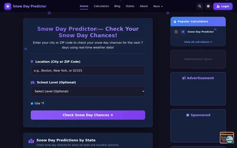 Screenshot of Snow Day Predictor