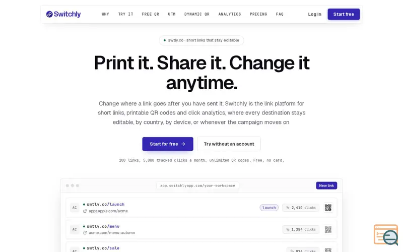 Screenshot of Switchly, a launch using Datafast