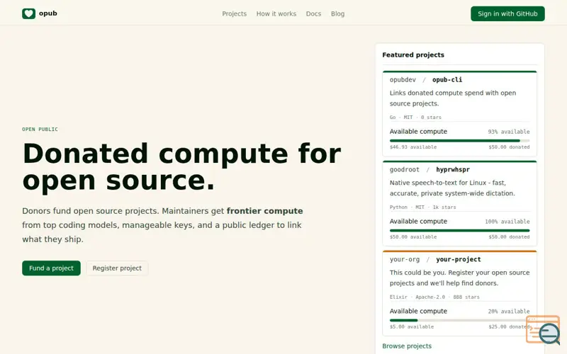 Screenshot of Open Public (opub), a launch using Hover