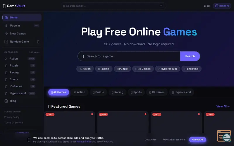 Screenshot of GameVault, a launch using GamePix