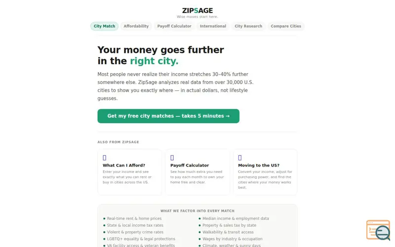 Screenshot of ZipSage — Wise moves start here