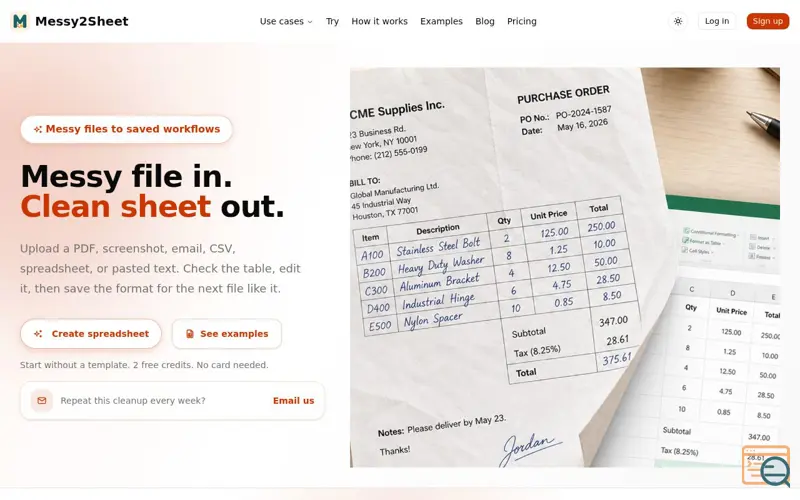 Screenshot of Messy2Sheet