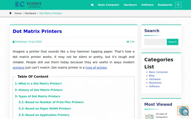 Screenshot of Dot Matrix Printers