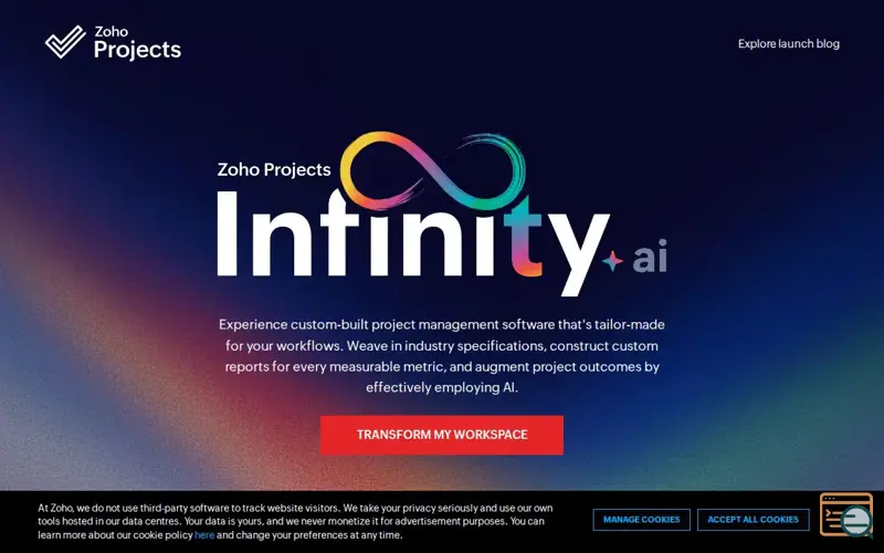 Screenshot of Zoho Projects Infinity.ai, a launch using Zoho DNS
