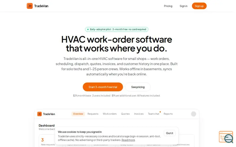 Screenshot of TradeVan