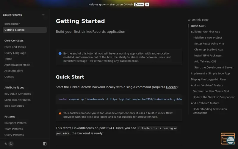 Screenshot of Linkedrecords, a launch using Shields.io