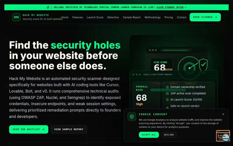 Screenshot of Hack My Website | Website Security Scans