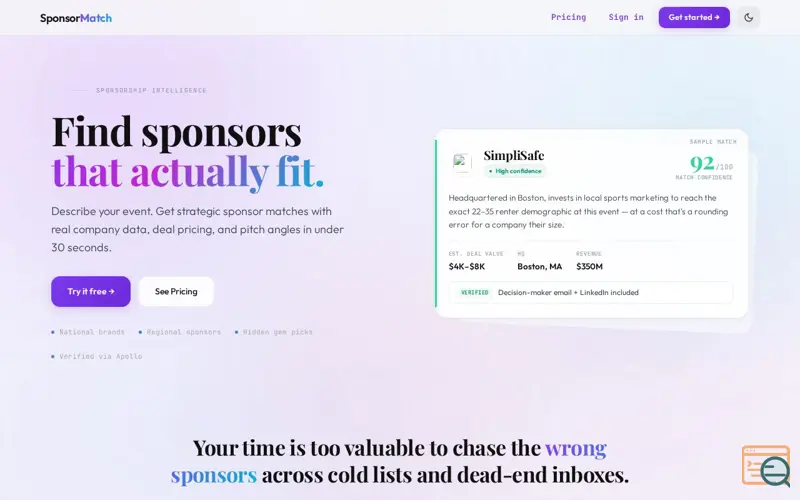 Screenshot of SponsorMatch