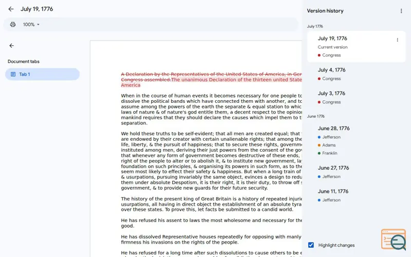 Screenshot of Declaration