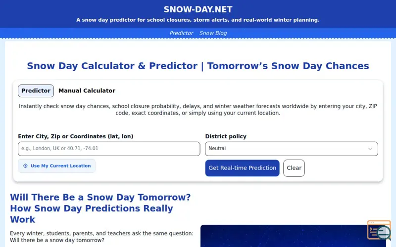 Screenshot of Snow Day Calculator