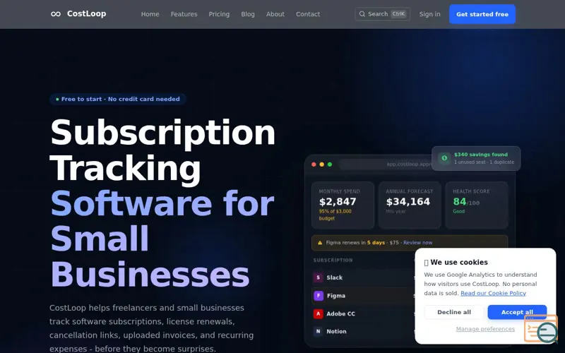 Screenshot of CostLoop