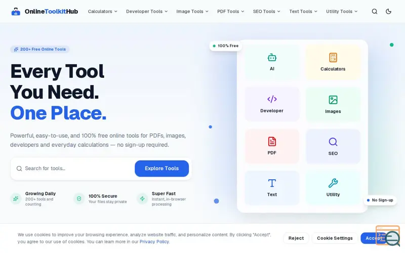 Screenshot of OnlineToolkitHub — Every Tool You Need. One Place.