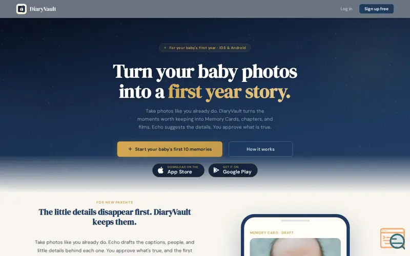 Screenshot of DiaryVault, a launch using Zoho