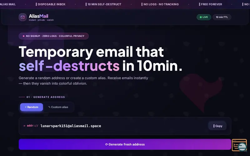 Screenshot of AliasMail