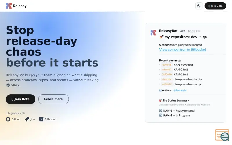 Screenshot of ReleasyBot