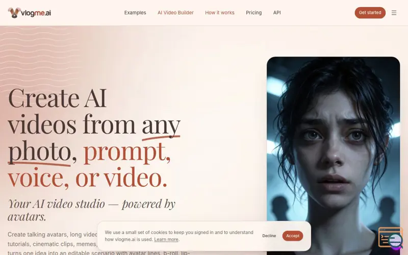 Screenshot of VlogMe.AI