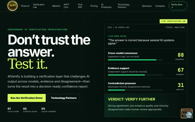 Screenshot of aivertify.com first 400