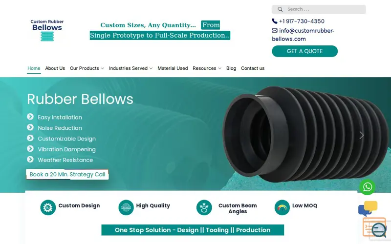 Screenshot of Custom Rubber Bellows Manufacturer, a launch using Swiper