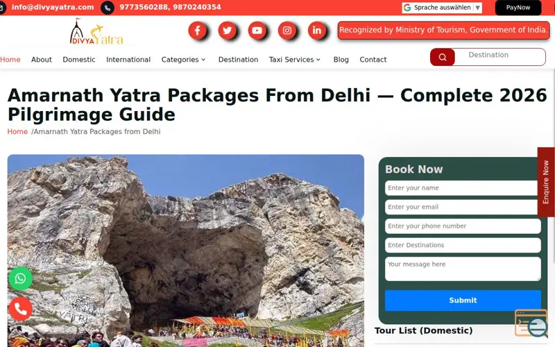 Screenshot of Amarnath Yatra Package from Delhi