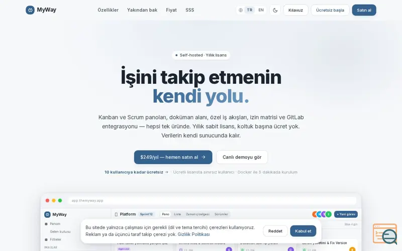 Screenshot of MyWay — Kendi sunucunda çalışan proje yönetimi