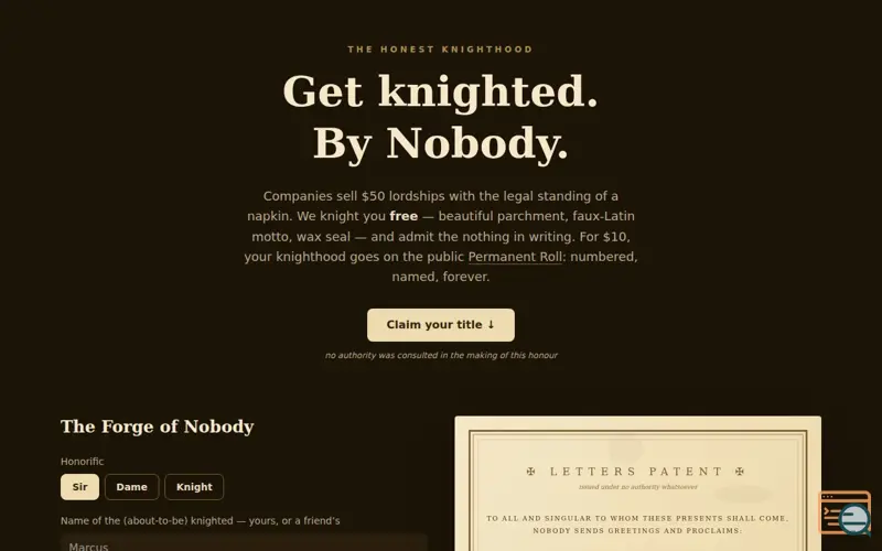 Screenshot of Knighted By Nobody