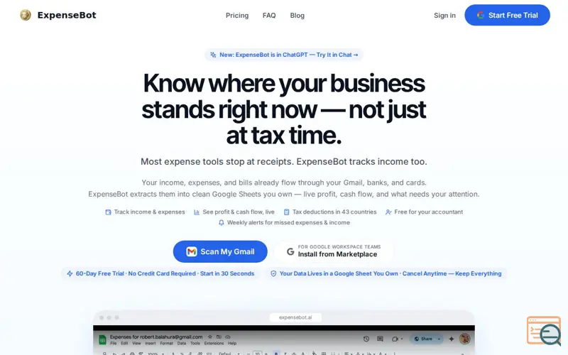 Screenshot of ExpenseBot for ChatGPT, a launch using Wave Accounting