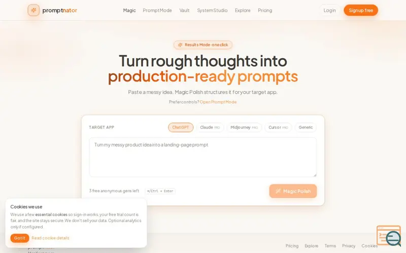 Screenshot of Promptnator