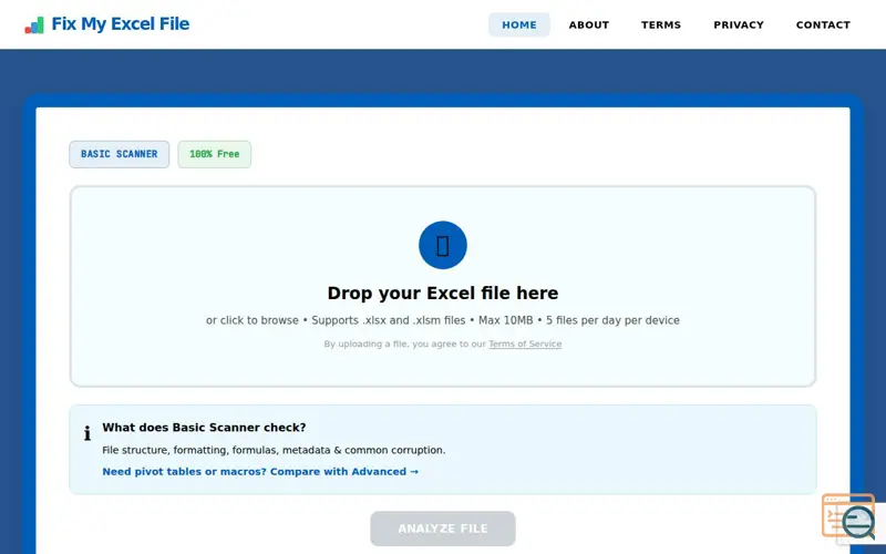 Screenshot of FixMyExcelFile.com