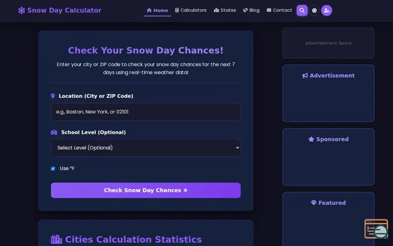Screenshot of Snow Day Calculator